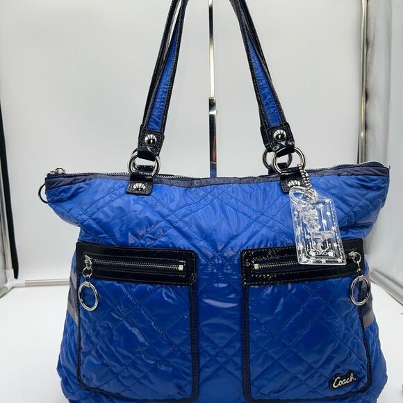 Coach RARE Poppy Blue Ice Ski Bunny Glam Tote with Two Acrylic Tags - Picture 1 of 15